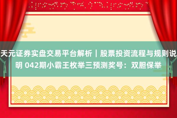 天元证券实盘交易平台解析｜股票投资流程与规则说明 042期小霸王枚举三预测奖号：双胆保举