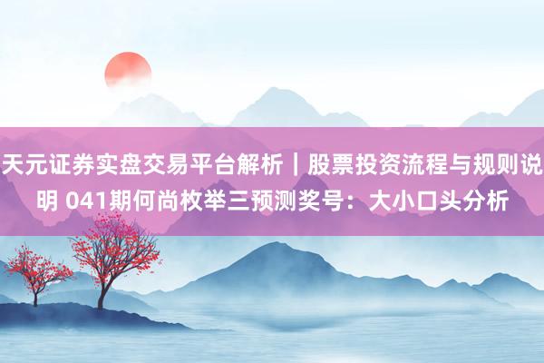 天元证券实盘交易平台解析｜股票投资流程与规则说明 041期何尚枚举三预测奖号：大小口头分析