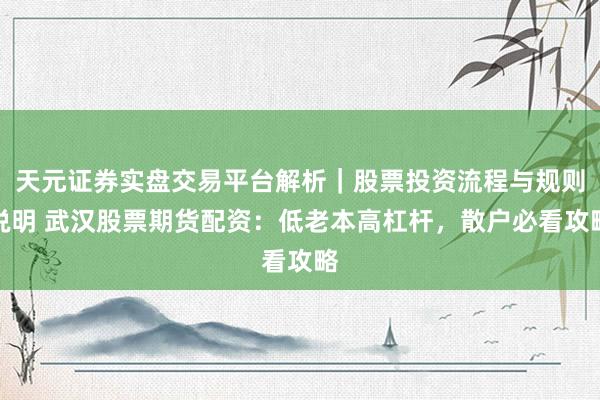 天元证券实盘交易平台解析｜股票投资流程与规则说明 武汉股票期货配资：低老本高杠杆，散户必看攻略