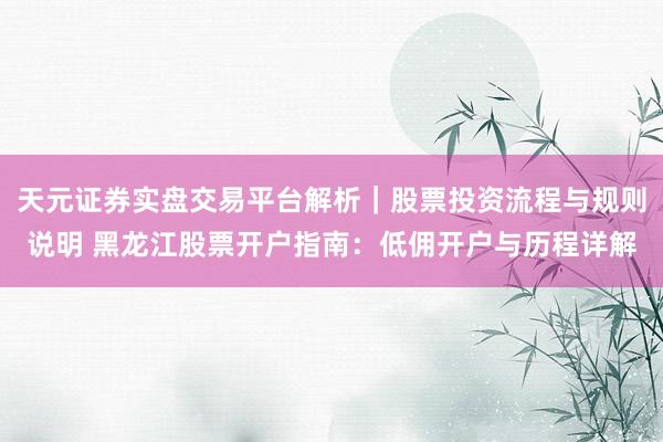 天元证券实盘交易平台解析|股票投资流程与规则说明 黑龙江股票开户指南:低佣开户与历程详解